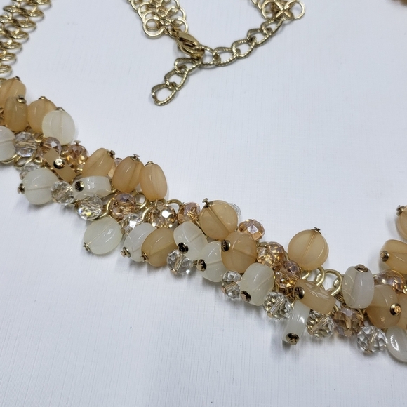 Elegant Gold Tone Chain Beaded Belt Cream Tan Clear Beads - Picture 3 of 8